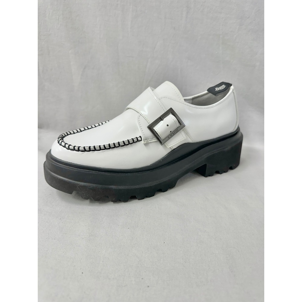 GH Bass Derby White Leather Monk Strap Chunky Platform Loafers Womens 9
